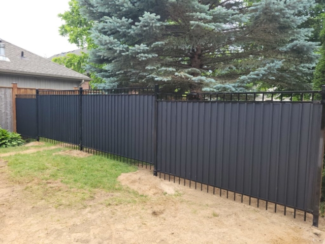 decorative iron ornamental fence with privacy slats